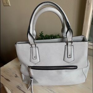 Pebbled leather gray hand bag with handles